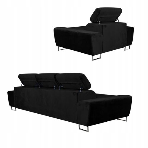 Zestaw mebli wypoczynkowych salon Bosso Sofa 3os fotele czarne na Arena.pl