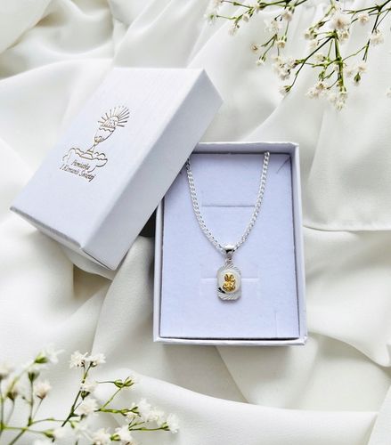 SREBRNY ZESTAW ŁAŃCUSZEK PANCERKA I MEDALIK KOMUNIJNY MATKA BOSKA na Arena.pl