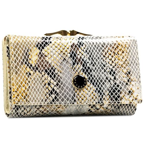 portfel damski na bigiel i zatrzask wykonany ze skóry naturalnej ze wzorem na Arena.pl