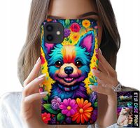 ETUI DO IPHONE 12 - KWIACISTE WZORY PIESEK PIES JORK PLECKI