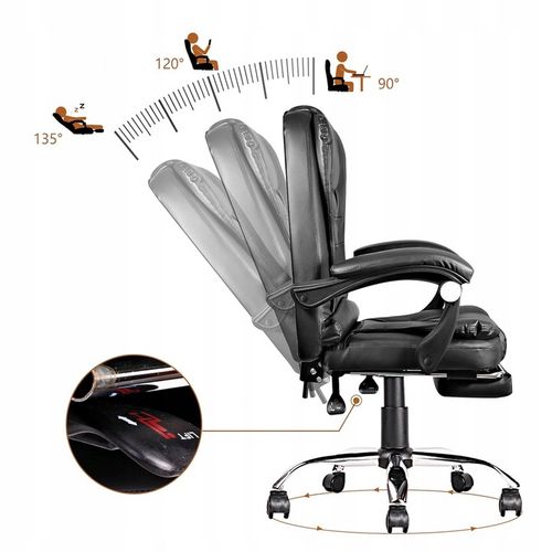 FOTEL BIUROWY OBROTOWY SKÓRZANY ERGONOMICZNY LC08 z MASAŻEM i na Arena.pl