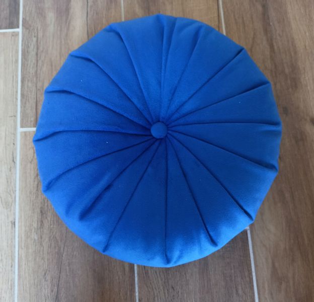 Poduszka dekoracja ozdobna okrągła welur niebieska zdjęcie 10