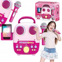 Duży Zestaw Karaoke Mikrofon Efekty Świetlne Wgrane Piosenki Dźwięki