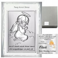 OBRAZEK SREBRNY NA CHRZEST PAMIĄTKA CHRZTU ŚWIĘTEGO ANIOŁEK Z GRAWEREM