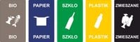 NAKLEJKI SEGREGACJA ŚMIECI 5 SZT NA ŚMIETNIK KOSZ WODOODPORNE 30x18cm