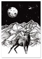 Plakat jeleń noc góry ilustracja 40x50 cm