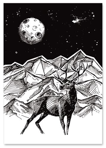 Plakat jeleń noc góry ilustracja 21x29,7 cm A4 na Arena.pl