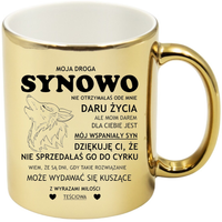 KUBEK ZŁOTY PREMIUM DLA SYNOWEJ URODZINY IMIENINY ŚMIESZNY PREZENT