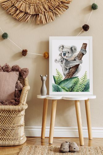 Plakat miś koala zielone liście 21x29,7 cm A4 na Arena.pl