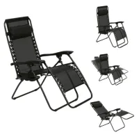 Składany LEŻAK PLAŻOWY grawitacyjny FOTEL OGRODOWY na taras balkon CZARNY