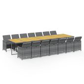 15-cz. zestaw mebli ogrodowych z poduszkami, szary, rattan PE