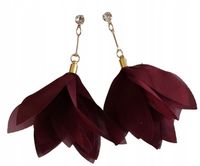 Kolczyki długie jedwabne kwiaty Blossom BURGUND