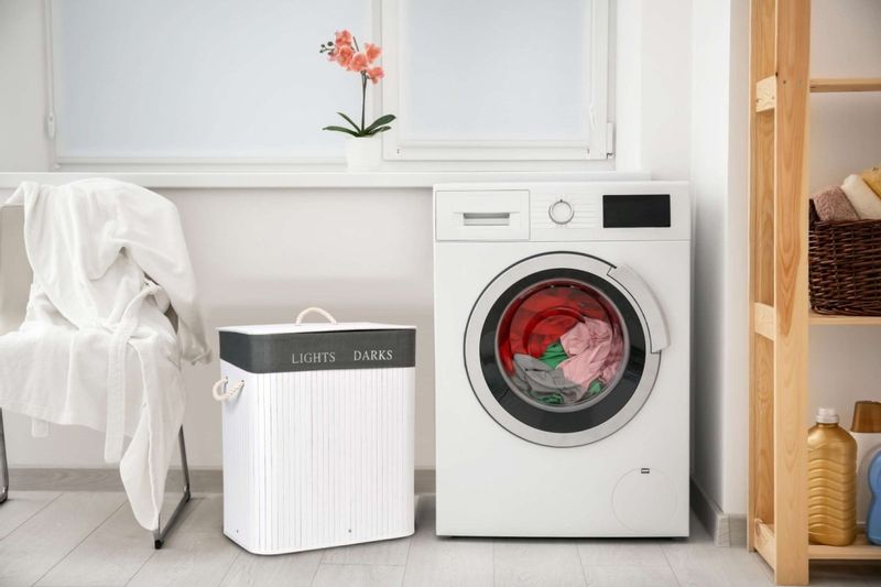 Kosz bambusowy pojemnik na pranie 2 komory biało-szary zdjęcie 2