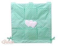 Przybornik z kieszonkami- Serduszka białe grochy na mięcie