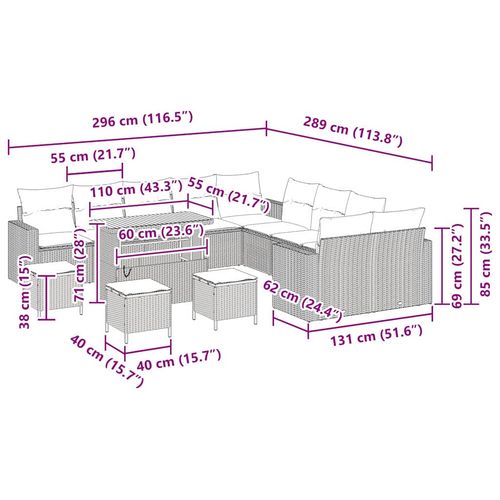 Zestaw Sof na Ogród z poduszką 14 pcs Szary 110 x 55 x 71 cm na Arena.pl