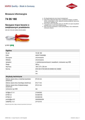 szczypce tnące boczne o zwiększonym przełożeniu 180mm - kn 74 06 180 na Arena.pl