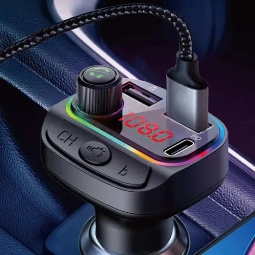 TRANSMITER SAMOCHODOWY FM BLUETOOTH SZYBKA ŁADOWARKA 7 KOLOR RGB MP3 2XUSB na Arena.pl