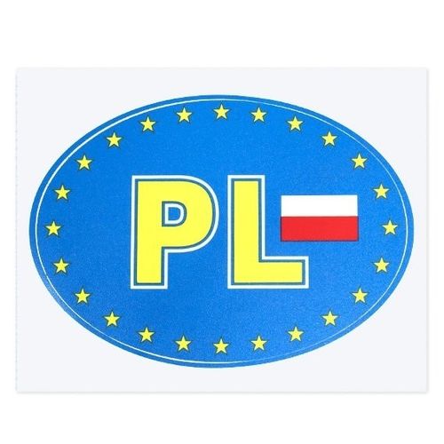 Naklejka na szybę "Flaga Polski na tle UE" klejona od zewnętrznej strony pojazdu na Arena.pl