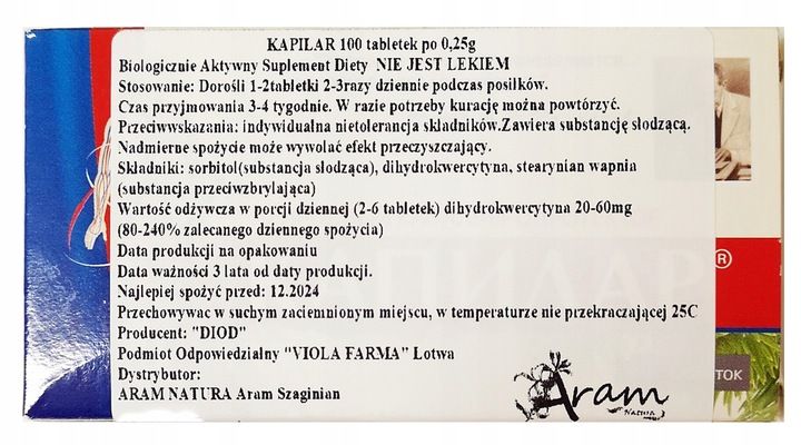 KAPILAR SERCE CIŚNIENIE KRWI KRĄŻENIE DIHYDROKWERCETYNA TAXYFOLINA 100 tab. zdjęcie 3