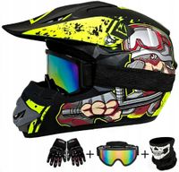 KASK MOTOCYKLOWY CROSSOWY LEKKI ENDURO QUADA + GOGLE + RĘKAWICE MASKA X