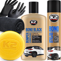 Zestaw Do Odnawiania Plastików Gumy Czernidło Gąbka Aplikator K2 Bono Black