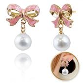 Kolczyki Wiszące, Efektowne Perłowe Kule Z Kokardkami, K1691