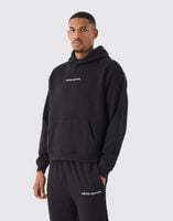 CZARNA BLUZA DRESOWA Z KAPTUREM KANGURKA OVERSIZE NADRUK BOOHOO M