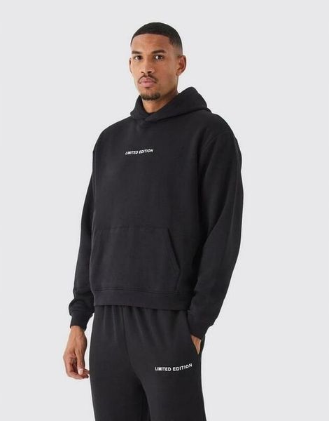 CZARNA BLUZA DRESOWA Z KAPTUREM KANGURKA OVERSIZE NADRUK BOOHOO M zdjęcie 1