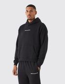 CZARNA BLUZA DRESOWA Z KAPTUREM KANGURKA OVERSIZE NADRUK BOOHOO M