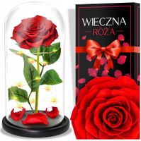 WIECZNA RÓŻA W SZKLE ŚWIECĄCA LED PREZENT NA WALENTYNKI DZIEŃ BABCI KOBIET