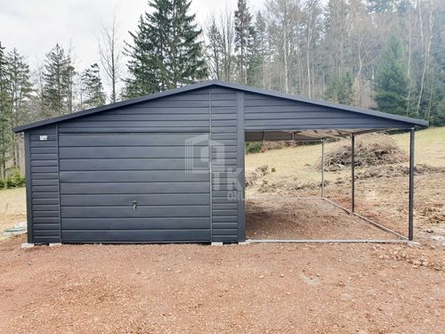 Garaż Blaszany 4x6 wiata 3,5x6 Brama uchylna Antracyt dach dwuspad TKD207 na Arena.pl