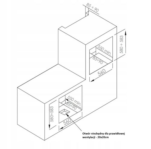 PIEKARNIK DO ZABUDOWY GŁĘBOKOŚĆ 50cm ELEKTRYCZNY 54L CZARNY 60cm na Arena.pl