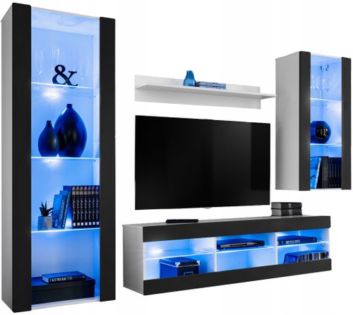 Meblościanka Biały/Czarny Bez LED Meble RTV –  Zestaw Mebli na Arena.pl
