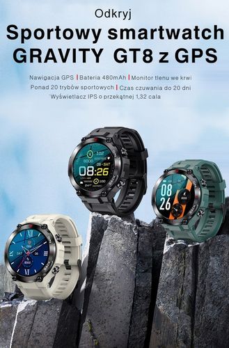 Smartwatch GRAVITY GT8-2 CZARNY Męski BRANSOLETA TĘTNO KALORIE SEN ROZMOWY na Arena.pl