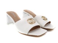 Białe klapki niskie na słupku szklany 40