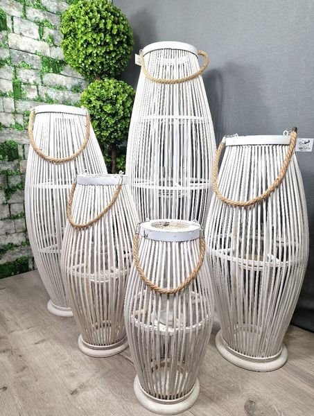 LAMPION BAMBUSOWY RATTANOWY LATARNIA 85 CM BIAŁY zdjęcie 7
