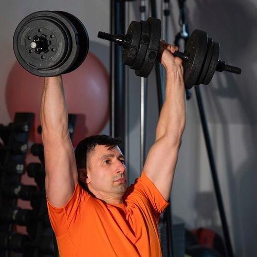 Hantle regulowane bitumiczne zestaw hantli ćwiczeń 2x15kg gryf+ kettle 30kg na Arena.pl