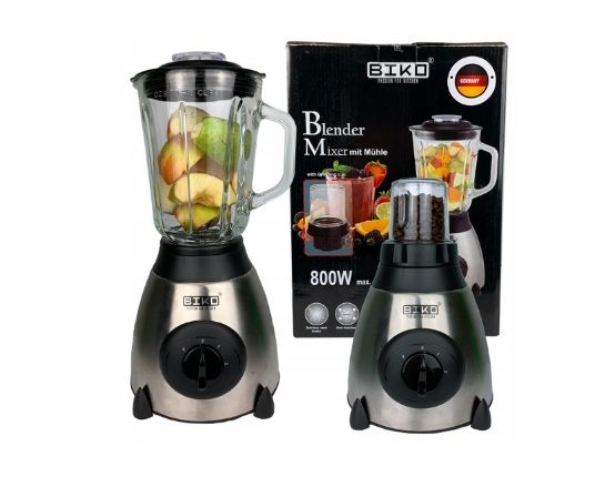 Blender kielichowy + szklany młynek Biko, 800 W 1,5 l czarny, srebrny zdjęcie 1