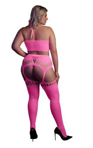 Sexy Komplet Rajstopy i Top Ouch! 838 Pink NEON XL/4XL na Arena.pl