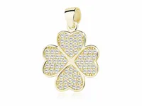 DELIKATNY POZŁACANY SREBRNY WISIOREK CZTEROLISTNA KONICZYNA BIAŁE CYRKONIE