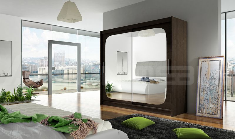 Szafa przesuwna Bega VIII z lustrem 180cm - pojemna garderoba - CHOCO zdjęcie 2