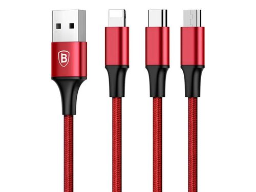 Kabel Baseus Rapid 3w1 iPhone micro USB USB-C 3A czerwony na Arena.pl