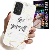 ETUI DO SAMSUNG GALAXY A53 5G - BIAŁY MARMUREK W ZŁOTE RAMKI LOVE YOU