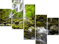 100 75CM OBRAZ 5 ELEM WODOSPAD ZIELENI ŚCIENNY