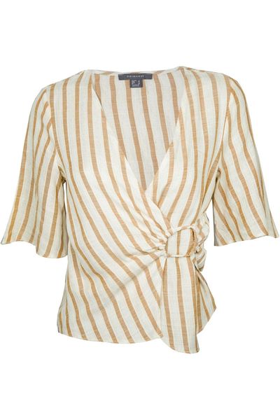 Primark Bluzka z Dodatkiem Lnu w Beżowo-Brązowe Paski  - 42 / XL zdjęcie 1