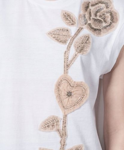 Twinset Actitude Biały top z aplikacją w kształcie kwiatka S na Arena.pl