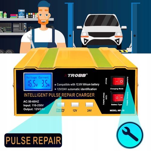 Prostownik SAMOCHODOWY AUTOMATYCZNY Z FUNKCJĄ NAPRAWY AKUMULATORÓW 12V 24V na Arena.pl