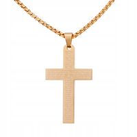 Naszyjnik Wisiorek męski damski Krzyż Jezus Stal Chirurgiczna Złoty 60 cm