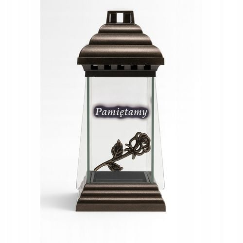 Znicz Szklany Pamiętamy Klasyczny Złota Róża Lampion Nagrobny Brązowy na Arena.pl