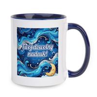 Kubek ceramiczny z nadrukiem z niebieski środkiem i uchwytem 330ml